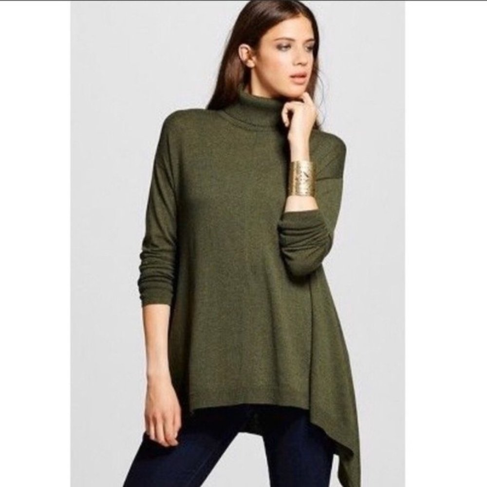 Mossimo Supply Co. Olive Green Asymmetric Turtleneck Sweater